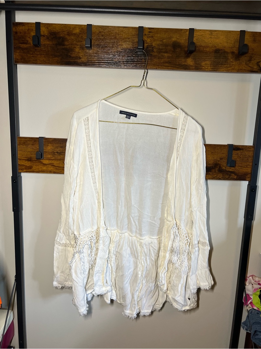 American Eagle Outfitters White Open-Front Lightweight Cardigan